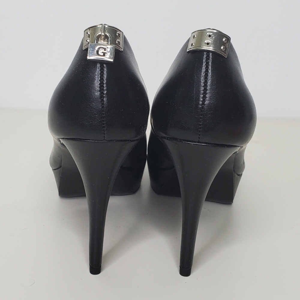 GUESS Black Leather Platform Pump Heels Lock Sz 7 - Picture 4 of 13